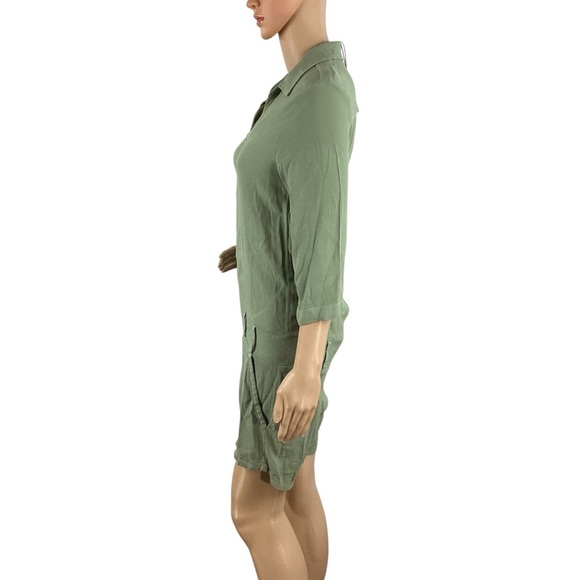 Monrow Crepe Zip Romper Green Utility Pocket 3/4 Sleeve Size Small - Picture 4 of 7